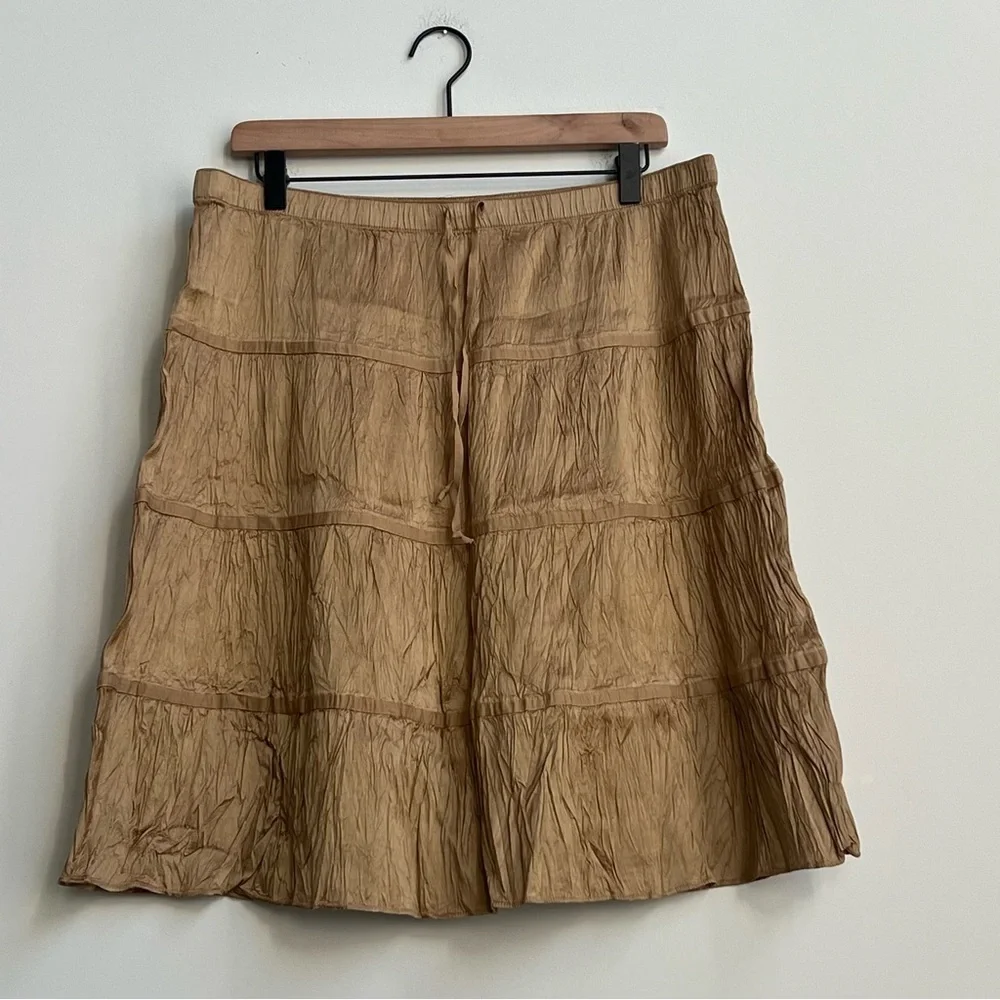Vintage American Eagle 100% Silk Tiered Skirt Romantic Boho Cottagecore Crinkle